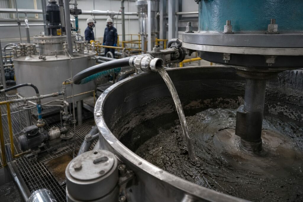 Activación alcalina controlada de cenizas volantes en un tanque agitado para producir geopolímeros
