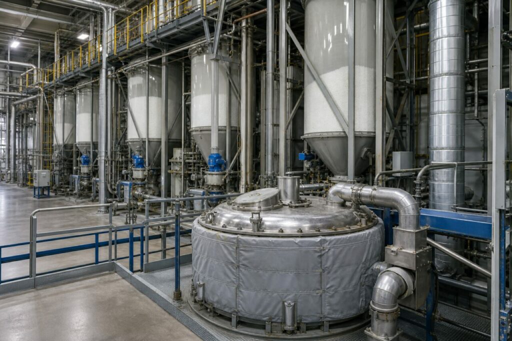 Siloaanvoer en smelten van caprolactam in een polyamide-6-fabriek