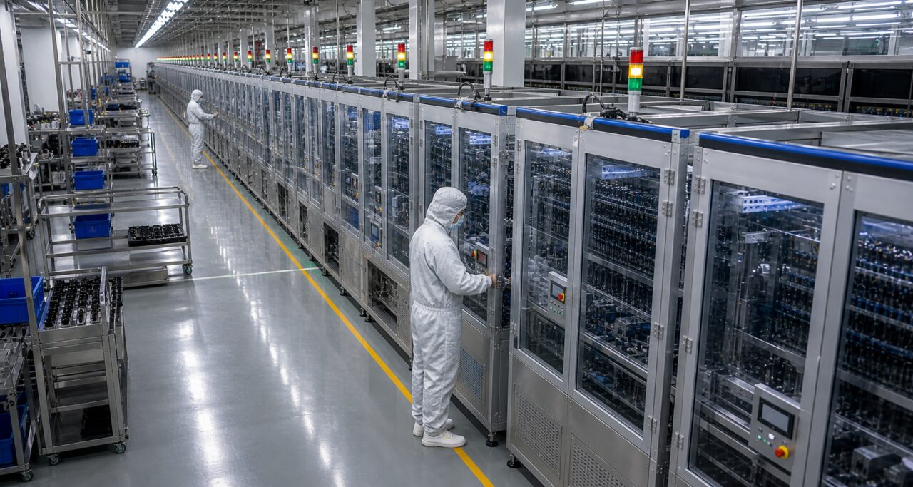 cellules cylindriques et équipements d’une usine de batteries — Ligne de cellules