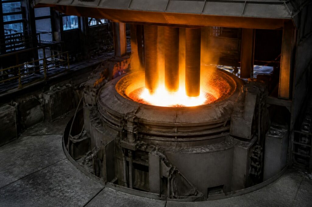 Nel tino rivestito di refrattario ribolle il bagno metallico