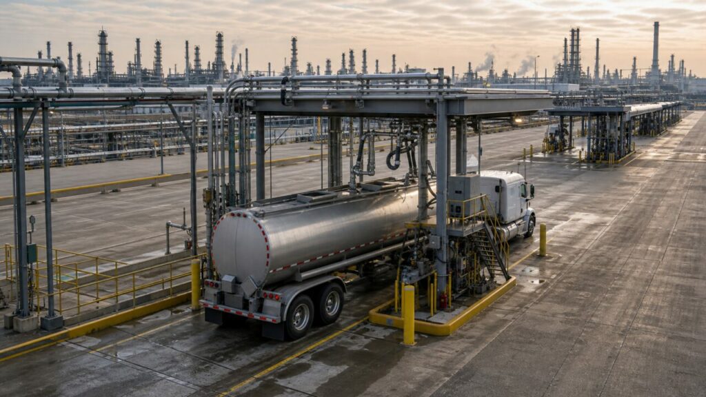 Road-tanker loading bays and vapor network at a fuel terminal