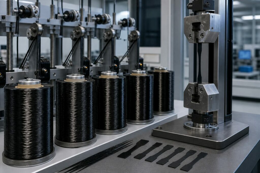 Bobinage de tow carbone et contrôle de traction en laboratoire industriel