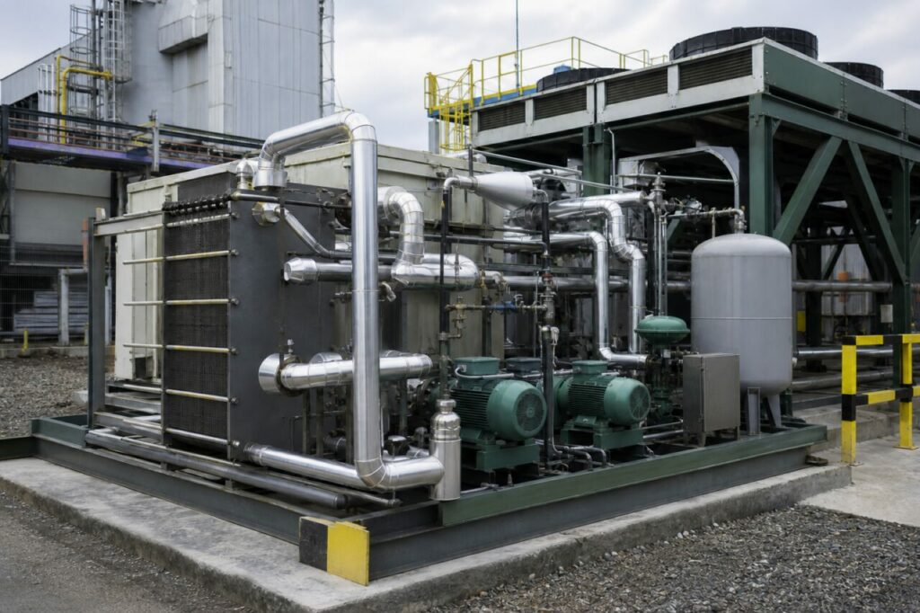 Conduites isolées entre pompes et ventilateurs axiaux