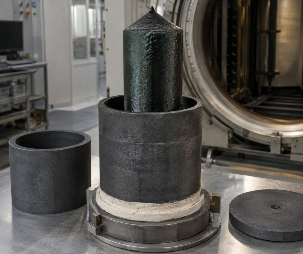 Hartmetallkristall — zylindrischer Siliziumkarbidkristall aus dem Wachstumstiegel