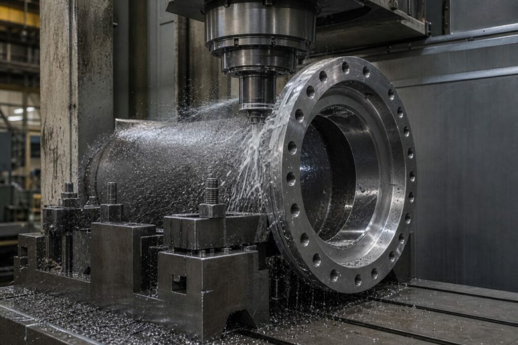Vertical spindle and circular flange on the face of a wind-turbine hub