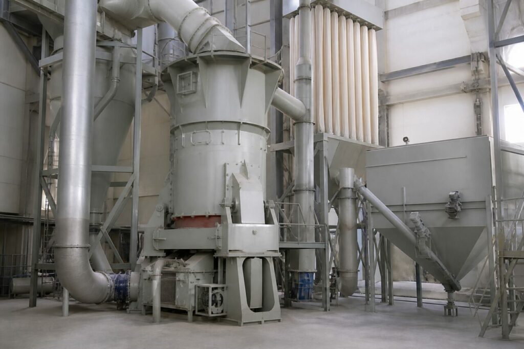 Vertikalmühle und dichter Pufferbehälter für Rohmehl im Zementwerk