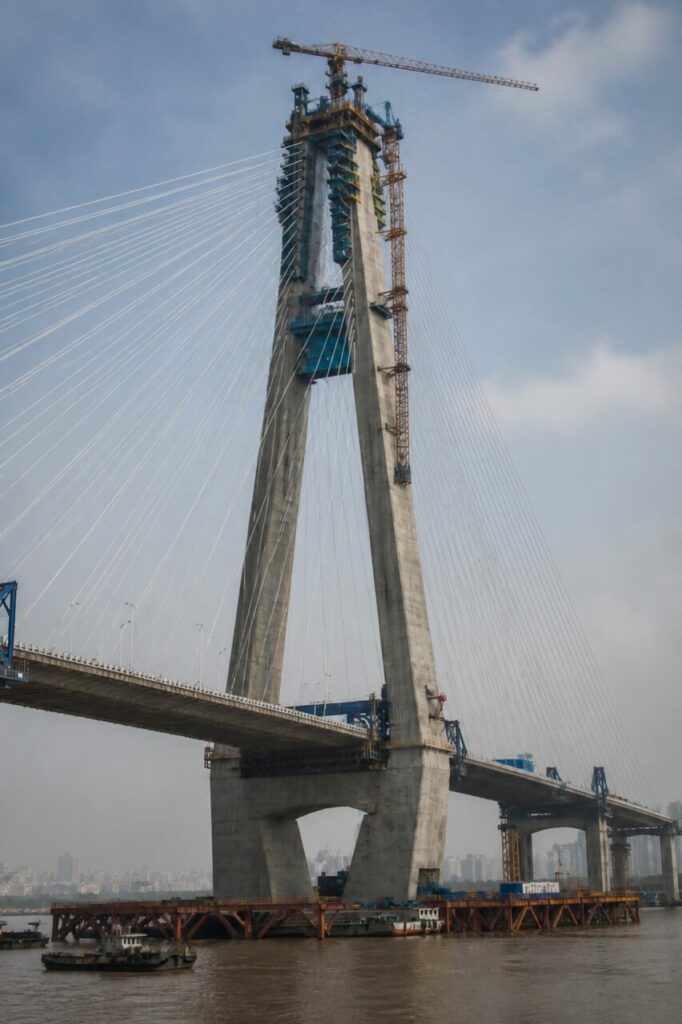 pyloon, kabels en dek boven de Yangtze — Kabelwaaier