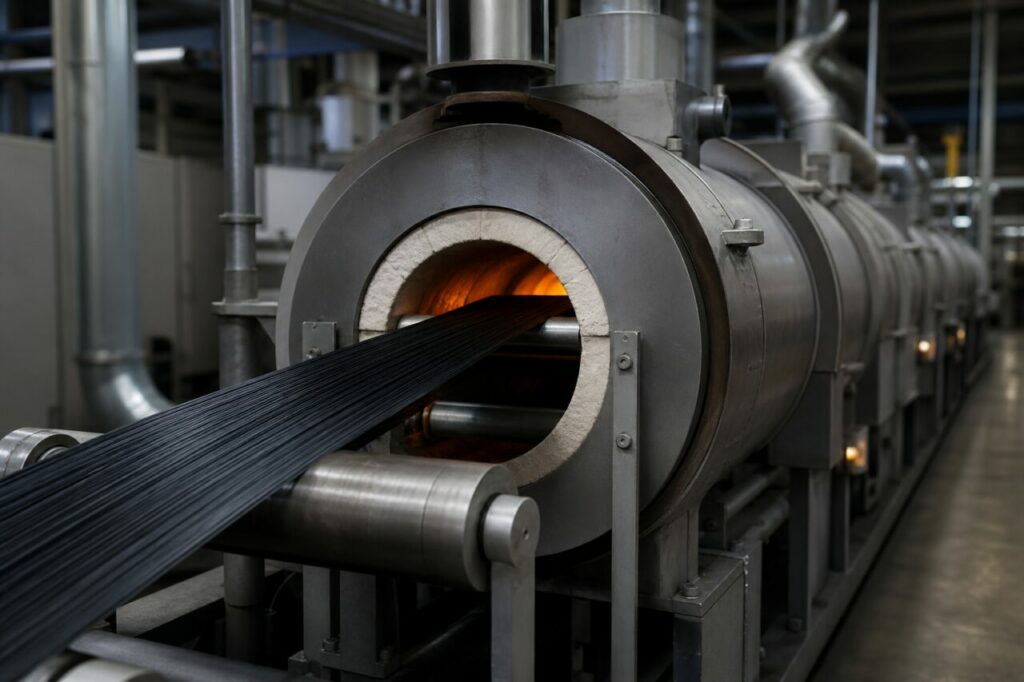 Carbonisation haute température d’un faisceau de fibres PAN en four tubulaire