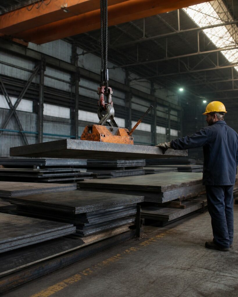 Ferromagnetische last wordt zonder zichtbare hijsbanden vastgehouden