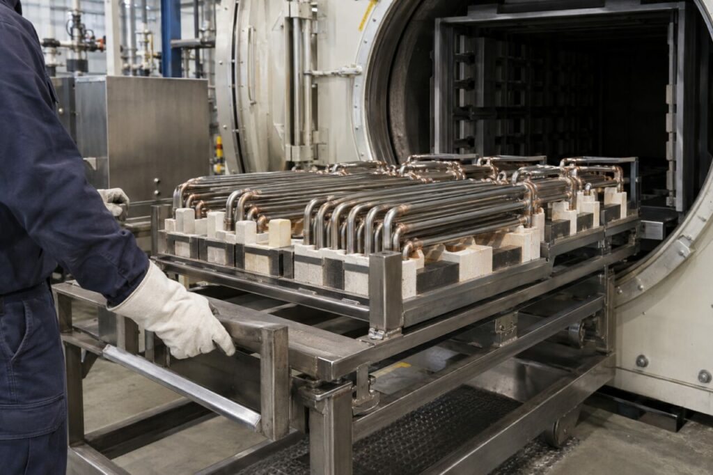 Chargement d outillages pour brasage sous vide de tubes inoxydables