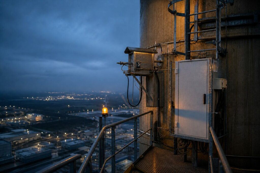 Coffret instrumenté dominant les installations de la centrale