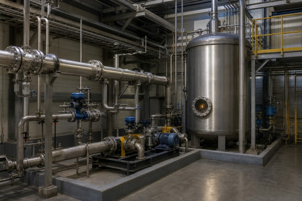 Raccolta confinata di liquor nero debole in una rete inox di recupero kraft