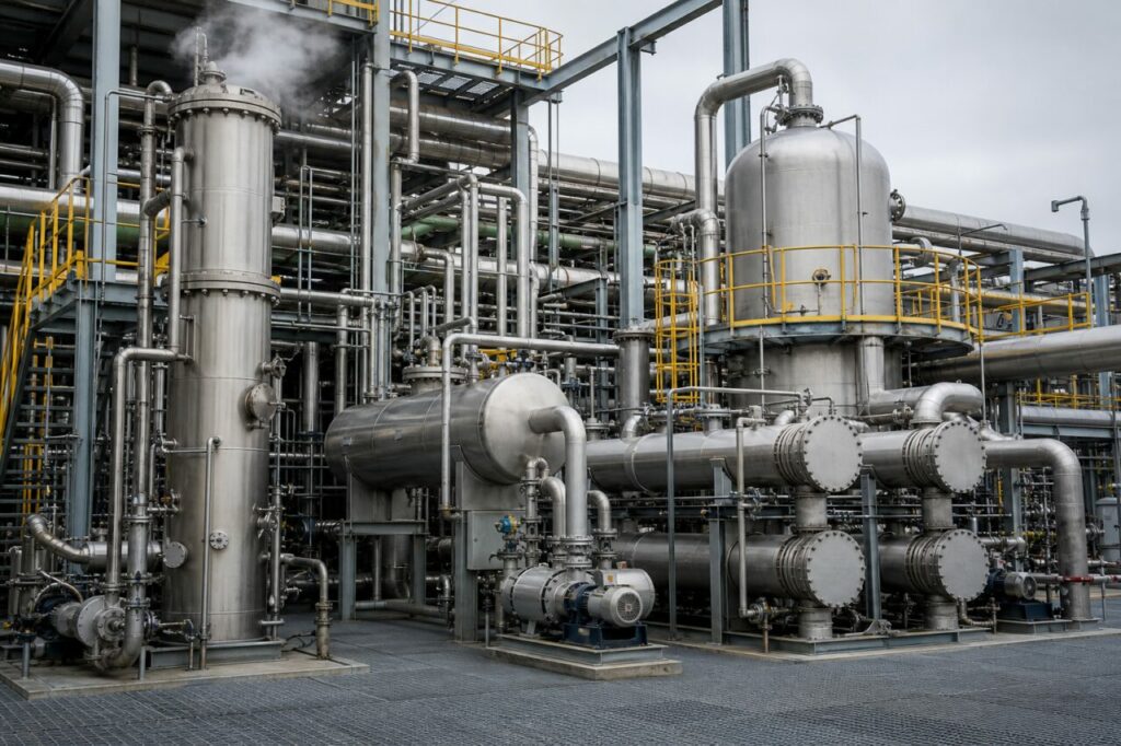 Quench column and exchangers for cooling a melamine unit