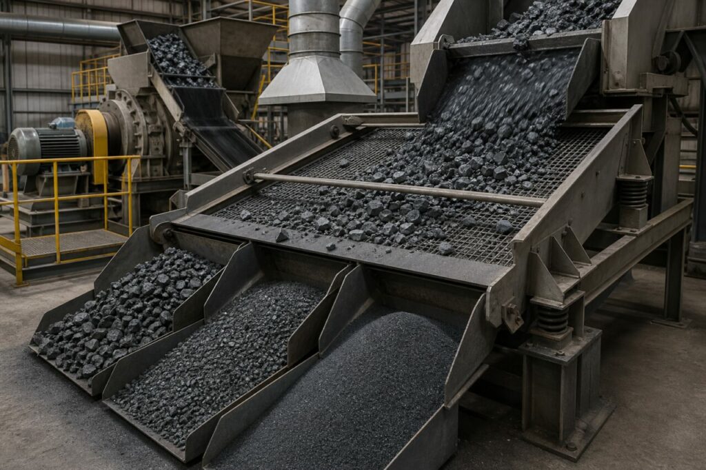 Trituração e separação granulométrica de grãos abrasivos de carboneto de silício