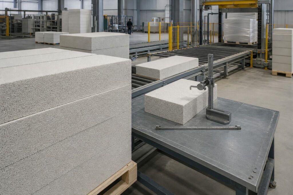 Maßprüfung und Palettieren von Schaumglasplatten