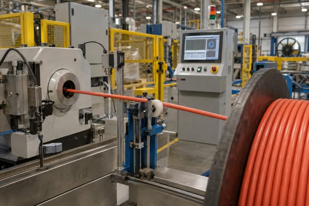 Contrôle électrique et dimensionnel d’un câble isolé en sortie d’extrusion