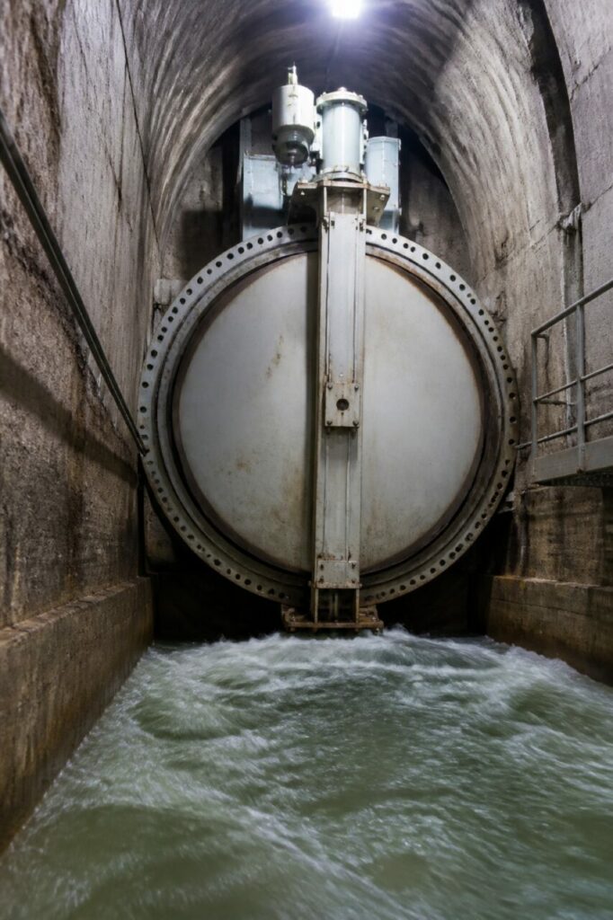 Corps circulaire de la vanne installé sous la voûte