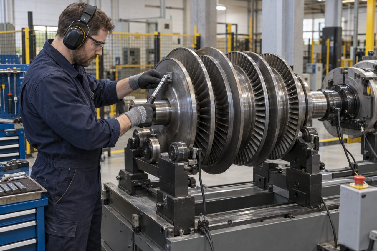 Après la mesure, correction de l’équilibrage dynamique sur un disque de rotor