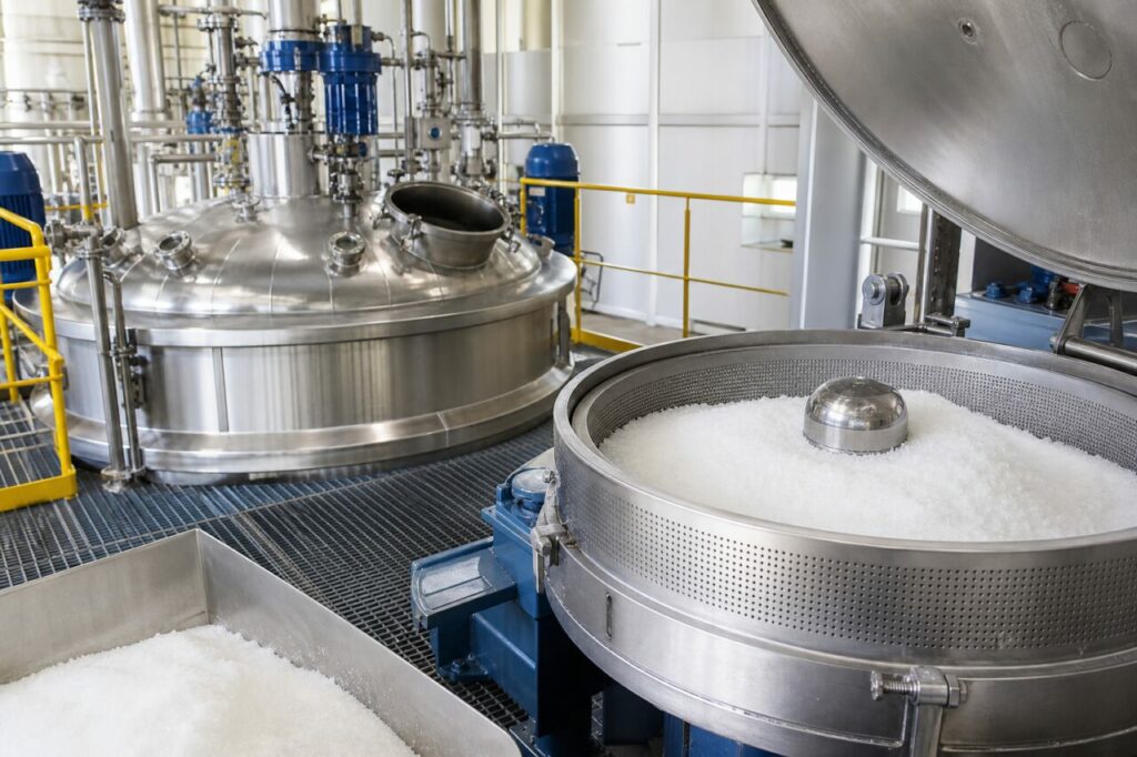 Kristallisation und Zentrifugation von Rübenzucker im Fertigungsbereich
