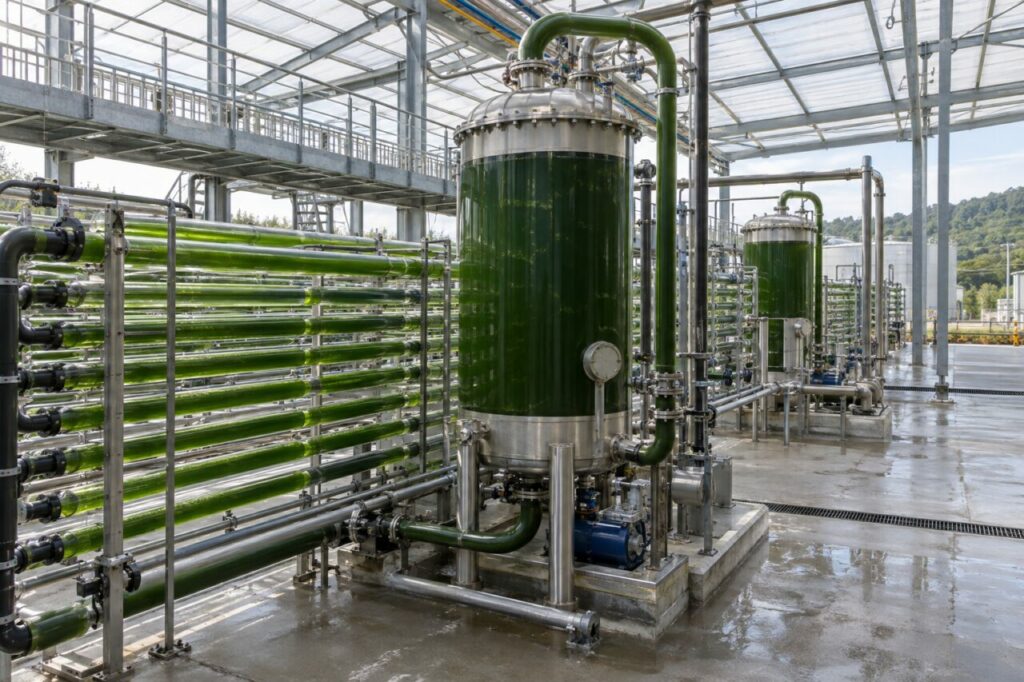 Cuves de circulation et rangées tubulaires pour production industrielle de microalgues