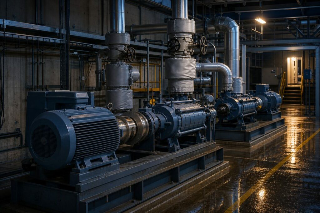 Twee motorpompsets leveren parallel voedingswater