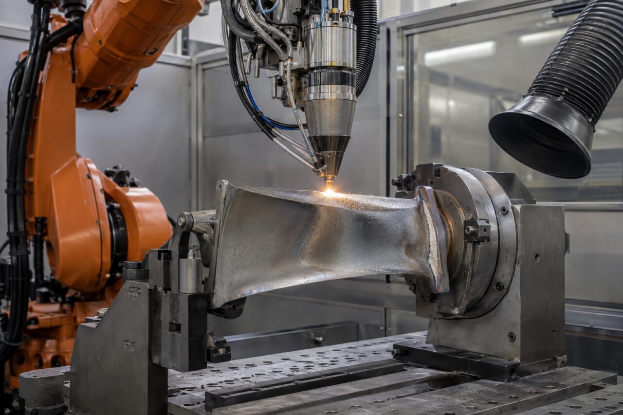 Mandrin industriel et cordon métallique sur pièce aéronautique