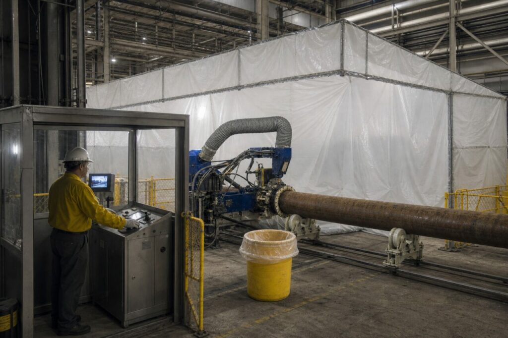 Enceinte confinée pour découpe robotisée d’une longue tuyauterie nucléaire