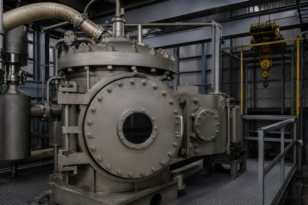 abgedichtete Kroll-Entnahmekammer mit geschützter Schleuse für Titanschwamm