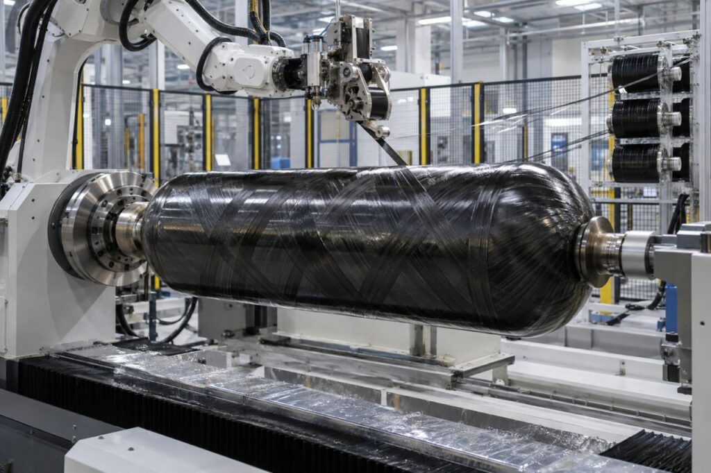 Cellule industrielle de bobinage — enroulement filamentaire de fibres de carbone pour pièces aérospatiales
