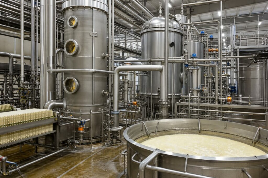 Reinigung und Karbonatisierung von Rübensaft in Edelstahltanks