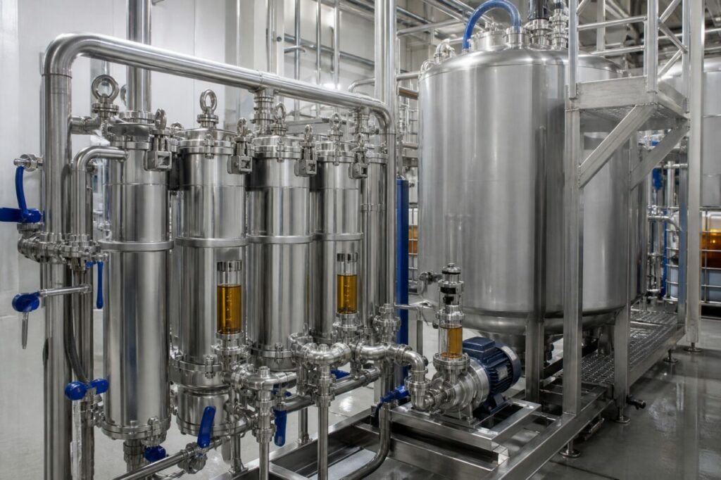 Industriële filtratie van epoxyhars met roestvrijstalen patroonfilters