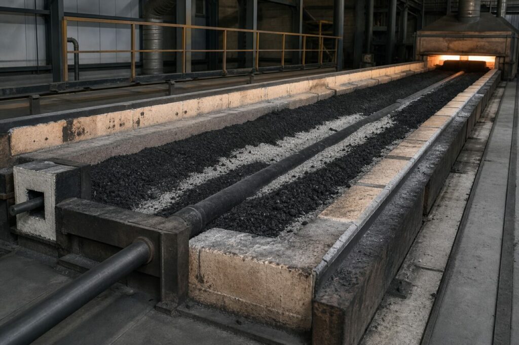Forno Acheson carregado para cozedura industrial de carboneto de silício