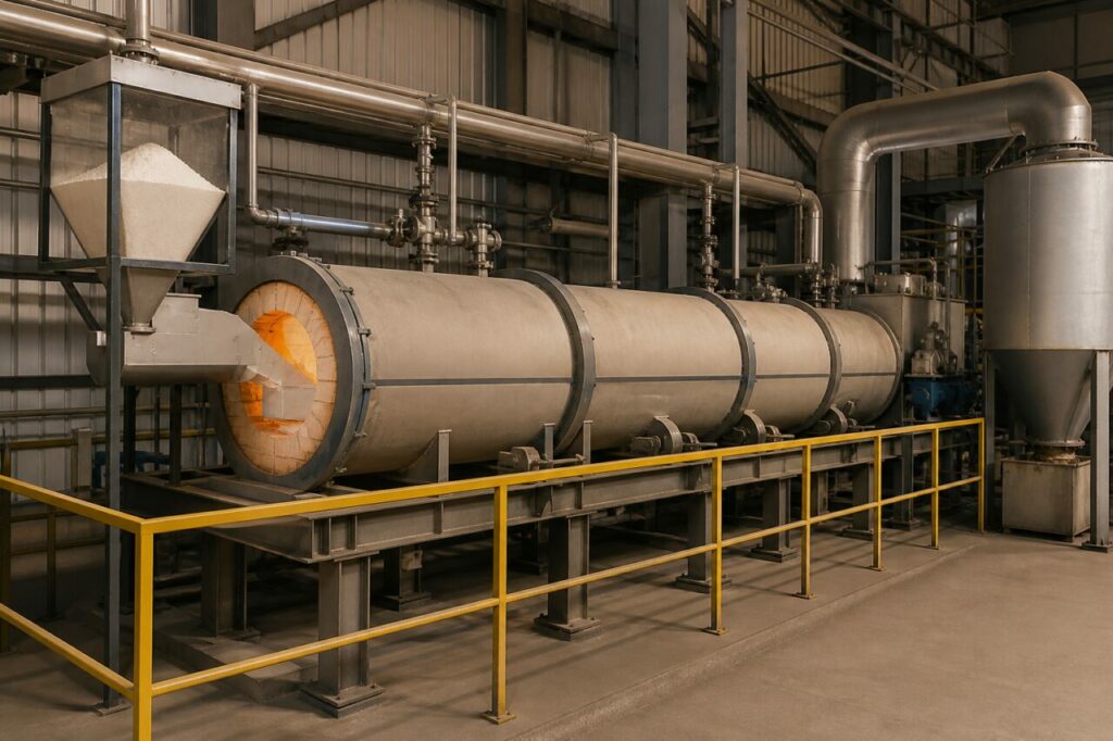 Carbothermische Nitrierung in einem industriellen Rohröfen