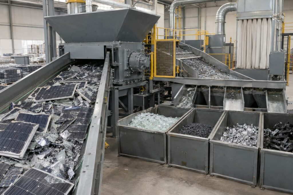 Broyage et tri de modules photovoltaïques usagés