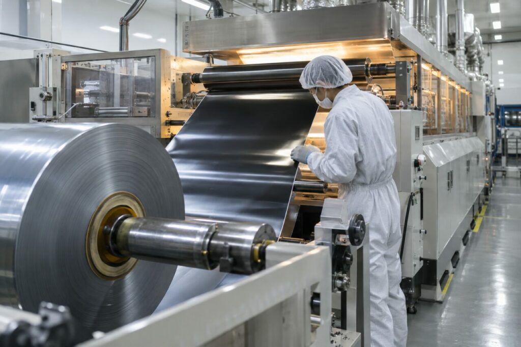 Contrôle de bande pour fabrication de cathode lithium-ion industrielle