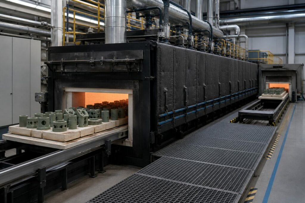 Sinterizzazione di componenti in nitruro di silicio in forno continuo