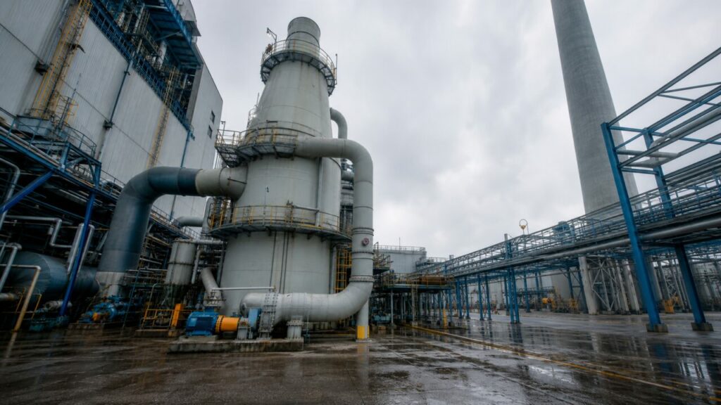 Rookgas wordt naar de ontzwavelingsabsorber geleid