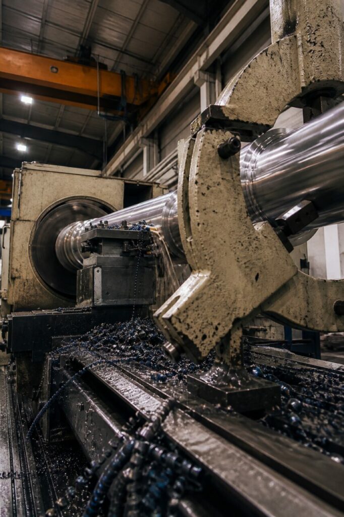 De turbineas ligt onder het gereedschap van de grote CNC-draaibank
