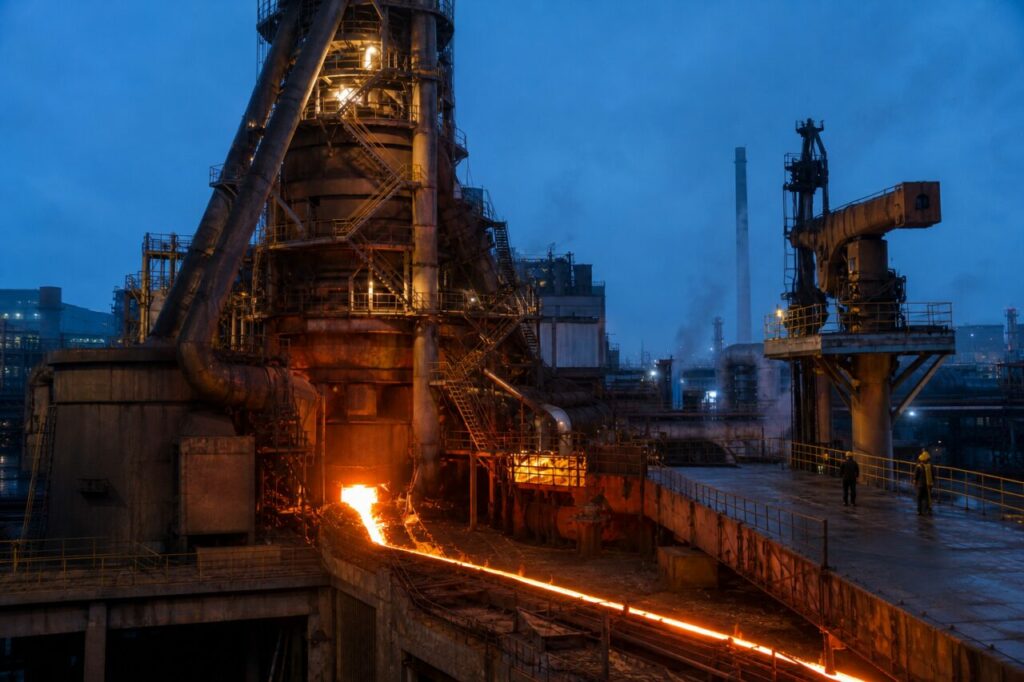 Luce serale attorno all’altoforno dell’acciaieria