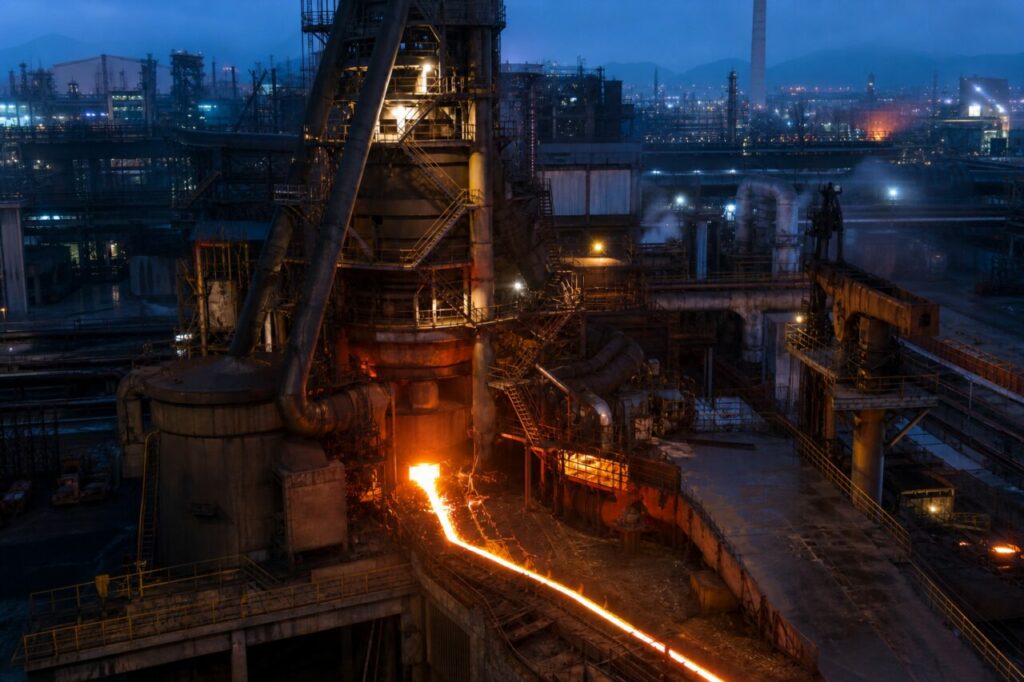 Tubazioni e piani di accesso circondano l’altoforno