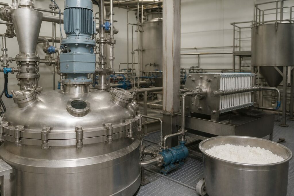 Hydrolyse en precipitatie van gehydrateerd titaandioxide