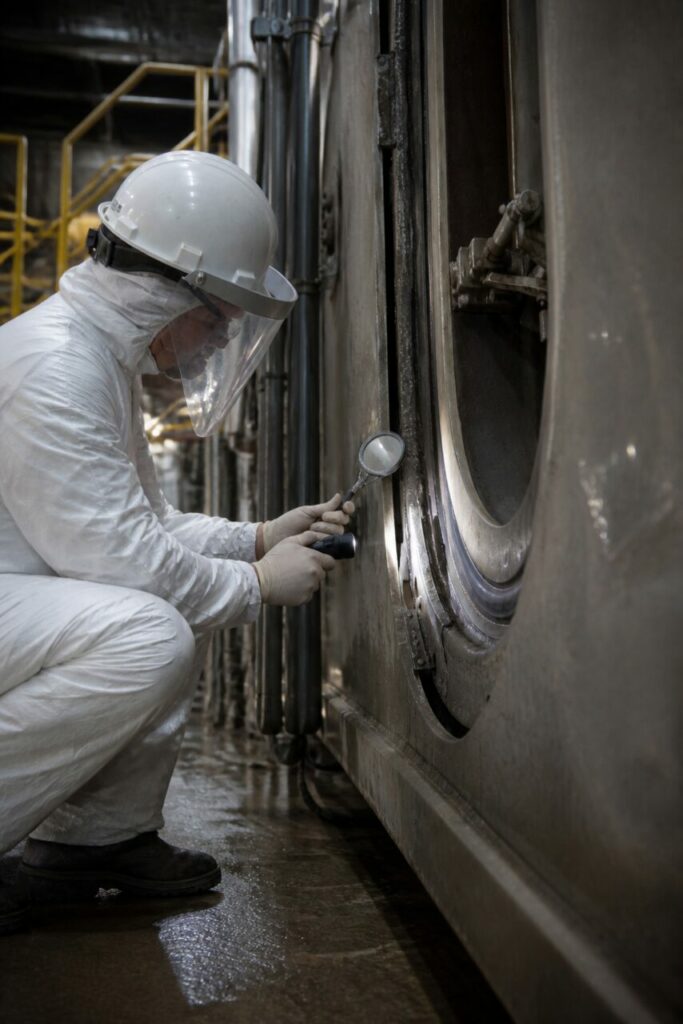 Technician examining an airlock-door seal