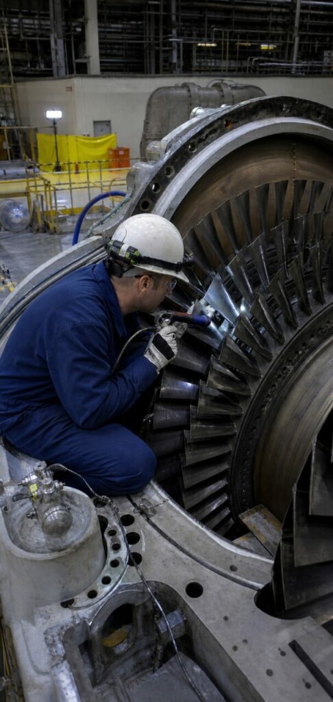 Optical inspection of blades in an opened turbine — optical probe between the blade rows