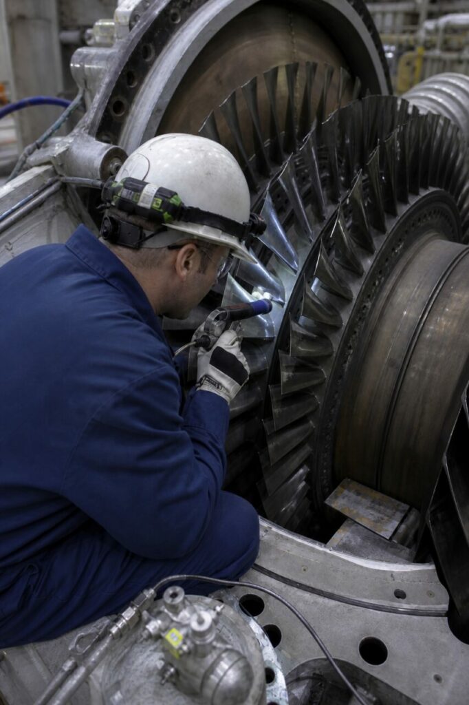 Optical inspection of blades in an opened turbine — with inspection of accessible surfaces
