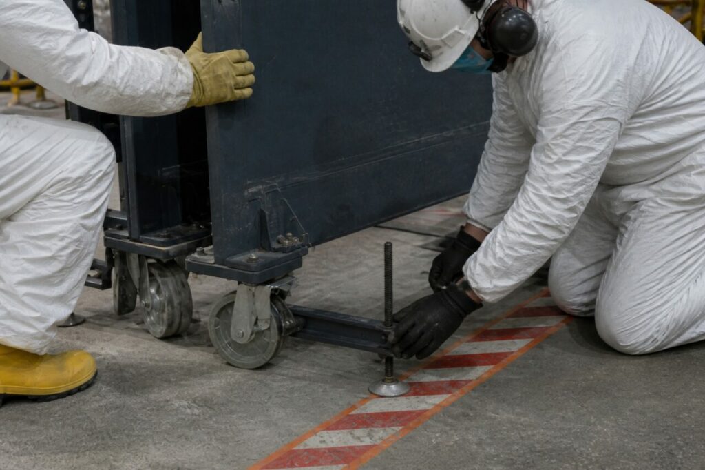 Casters and base of the temporary radiation shield