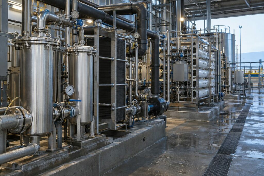 Installation industrielle de distillation membranaire dans une ligne de prétraitement