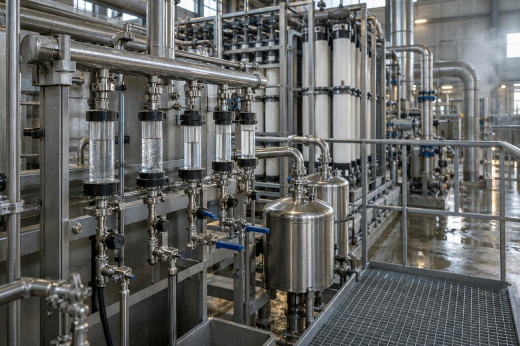 Installation industrielle de distillation membranaire près d’un collecteur d’échantillonnage