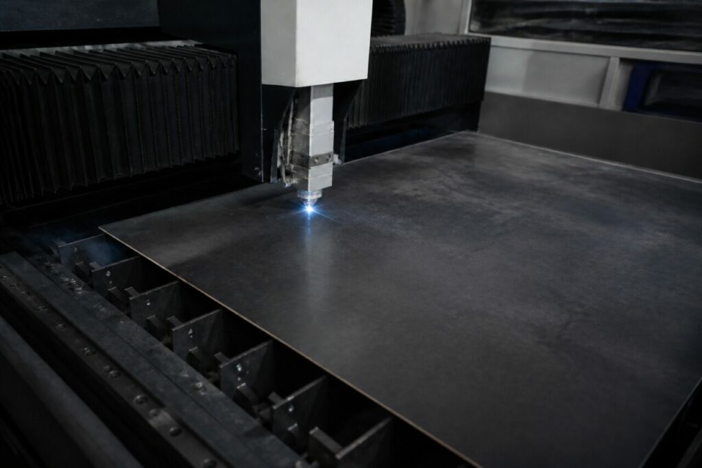 La testa laser segue un profilo sulla lamiera distesa