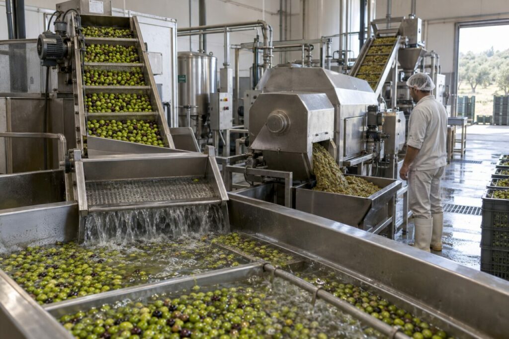 Lavage et broyage des olives sur ligne inox