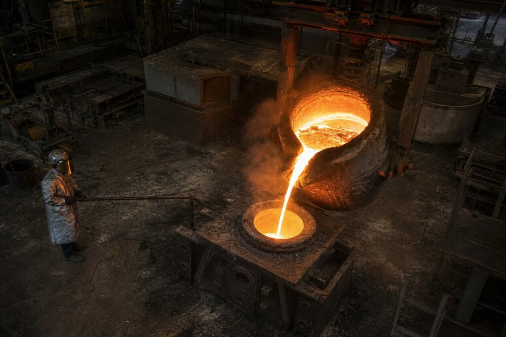 Am Formkasten nimmt der Formplatz die Metallschmelze auf